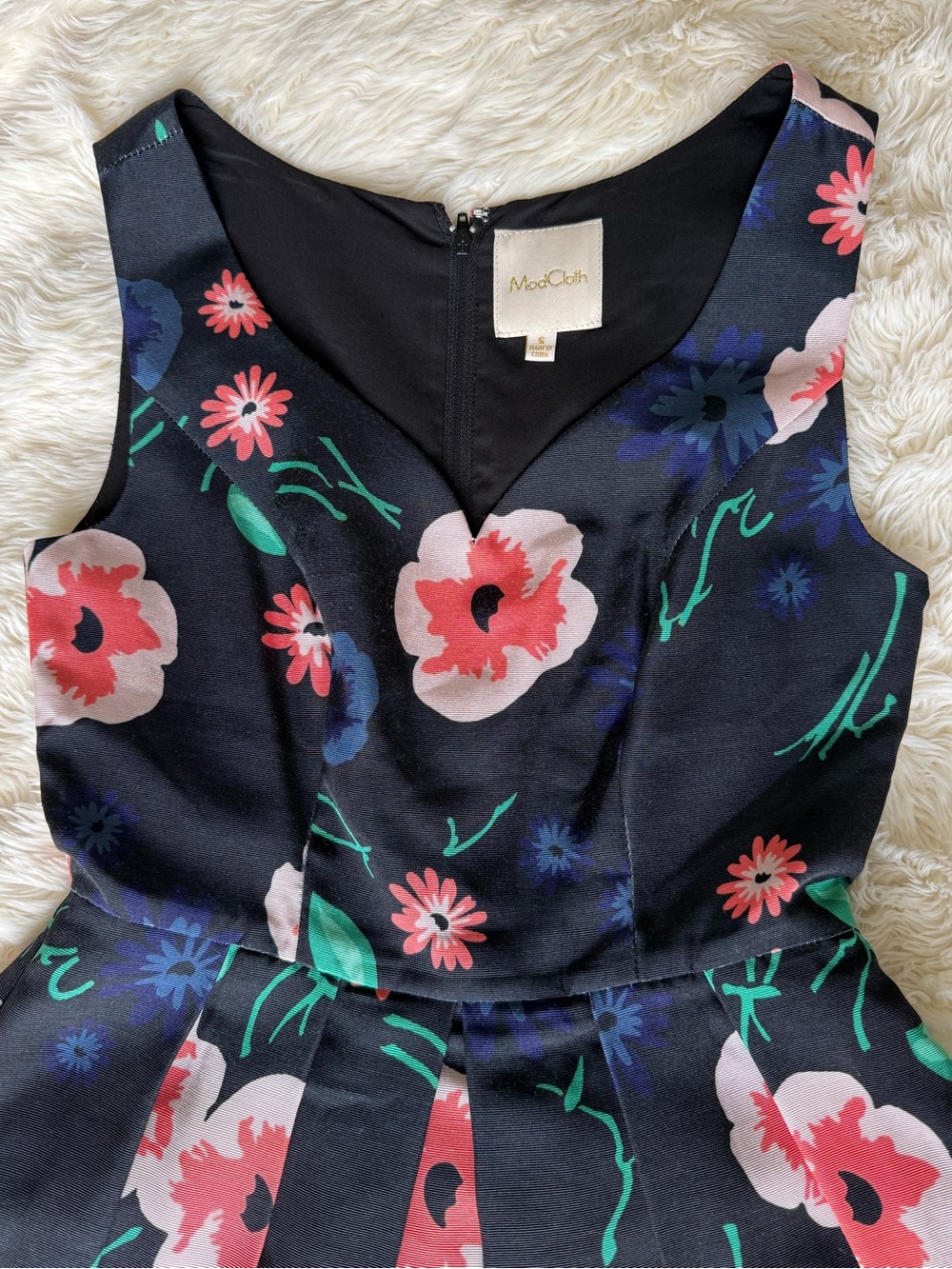 ModCloth - Blue Pink Flowers on Black Fit & Flare Dress with hidden POCKETS! - Picture 8 of 14